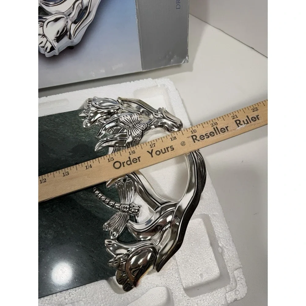 Godinger Silver Plated Dragonfly Green Marble‎ Tray NO KNIFE Cheese Tray